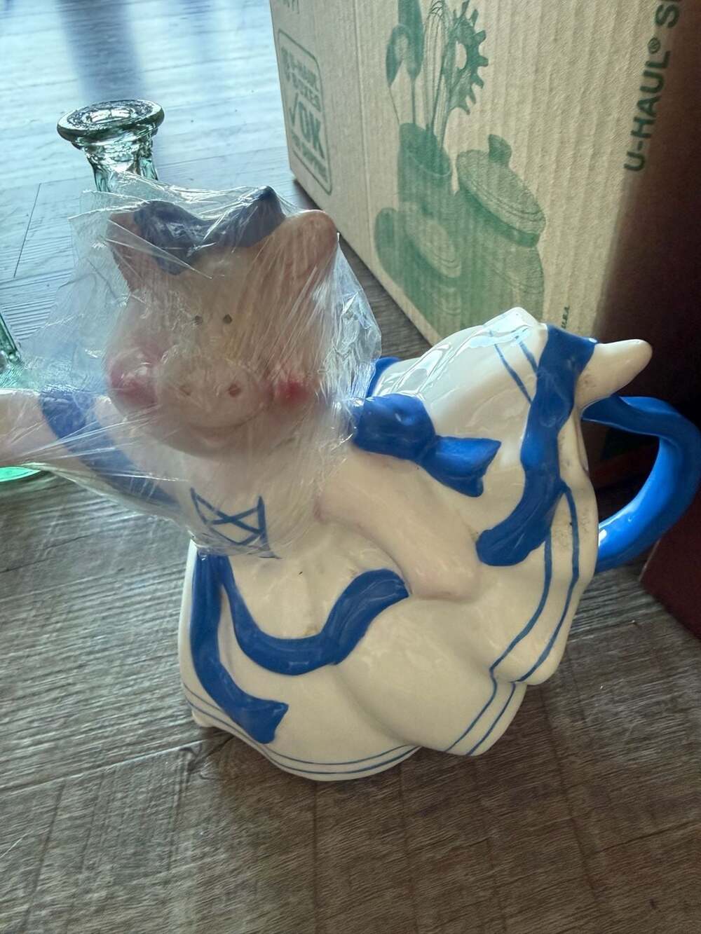 VTG Ceramic Piggy Teapot Dressed in Dutch Style Outfit